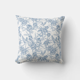Cojín Decorativo Elegante azul vintage floral Toile de Jouy francés
