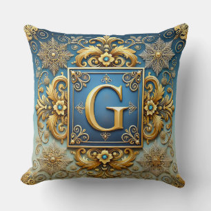Cojín Decorativo Elegante barra dorada barroca letra G sobre fondo