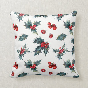 Cojín Decorativo Elegante Bayas de Acebo Vacaciones Invierno Bayas