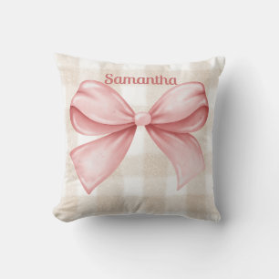 Cojín Decorativo Elegante Beige Gingham con Personalizado de acento