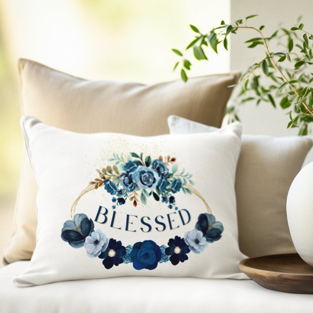 Cojín Decorativo Elegante BENDIGO Inpiracional Blu Floral Watercolo (Subido por el creador)