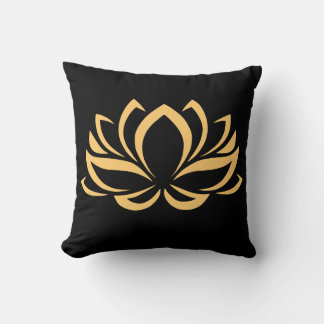 Cojín Decorativo Elegante Black & Gold Lotus Flor Amabilidad Zen