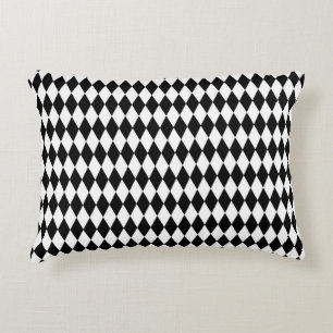 Cojín Decorativo Elegante Blanco Negro Harlequín Geométrico Rombos