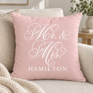 Cojín Decorativo Elegante Boda con Letra Mr y Mrs en Rosa