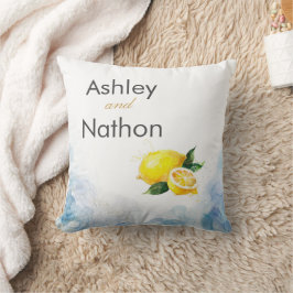 Cojín Decorativo Elegante Boda de color amarillo limón y azul acuát