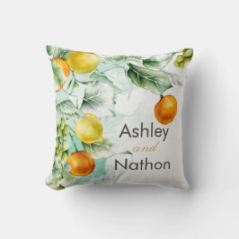 Cojín Decorativo Elegante Boda de verano floral y acuarela de fruta