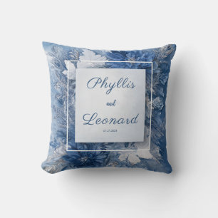Cojín Decorativo Elegante boda floral de mármol azul