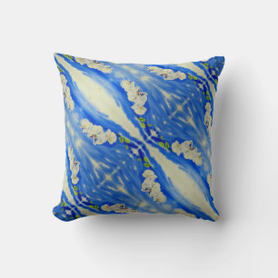 Cojín Decorativo Elegante boho abstracto floral azul blanco