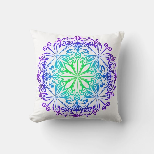 Cojín Decorativo Elegante boho botánico verde azulado verde mandala (Anverso)