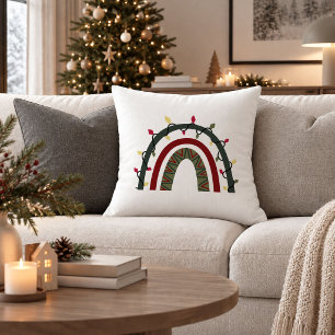 Cojín Decorativo Elegante Boho Navidad Rojo Verde Almohadón Minimal