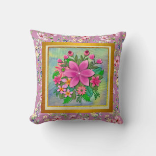 Cojín Decorativo Elegante Bouquet Botánico de Flor de Agua