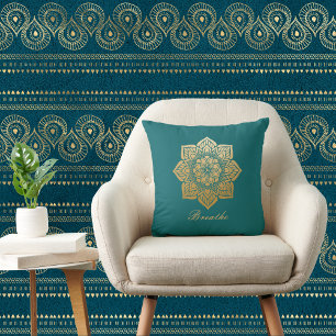 Cojín Decorativo Elegante Breathe Green y Gold Mandala