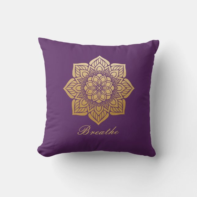 Cojín Decorativo Elegante Breathe Purple and Gold Mandala (Anverso)