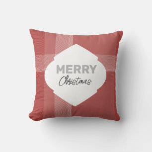 Cojín Decorativo Elegante Brillo Feliz Navidad Tartán Burgundy