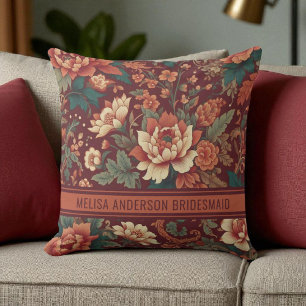 Cojín Decorativo Elegante Burgundy Chinoiserie Floral Bridesmaid