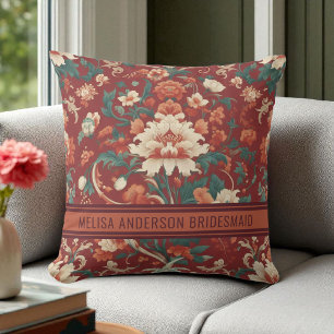 Cojín Decorativo Elegante Burgundy Chinoiserie Floral Bridesmaid