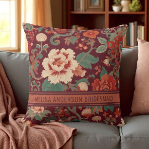 Cojín Decorativo Elegante Burgundy Chinoiserie Floral Bridesmaid