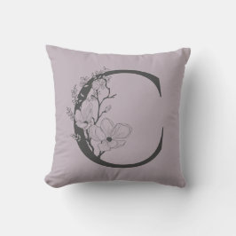 Cojín Decorativo Elegante C Boho Floral Monograma Lilac Gris Inicia