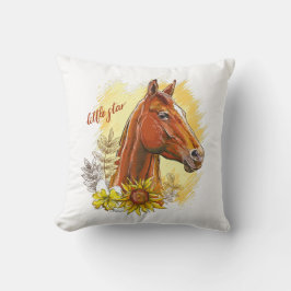 Cojín Decorativo Elegante caballo de dibujo a mano con plantas y fl