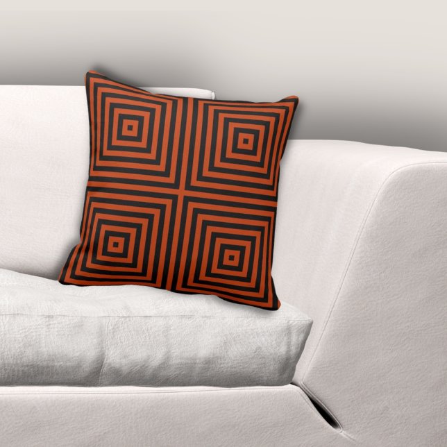 Cojín Decorativo Elegante caja anidada negra y Naranja (Elegant Nested Box Black & Orange Throw Pillow)