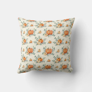 Cojín Decorativo Elegante calabaza de otoño y acuarela de eucalipto
