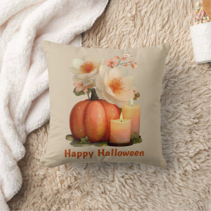 Cojín Decorativo Elegante Calabaza y Flores Halloween