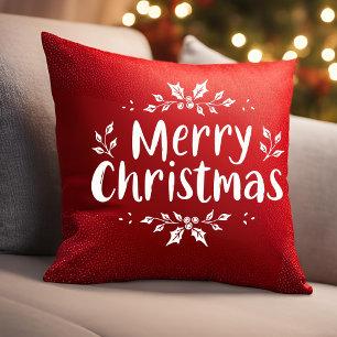 Cojín Decorativo Elegante caligrafía Feliz Navidad Holly Berries
