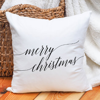 Cojín Decorativo Elegante caligrafía negra Feliz Navidad