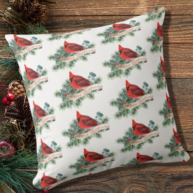 Cojín Decorativo Elegante cardenal rojo Navidades botánicos (Subido por el creador)