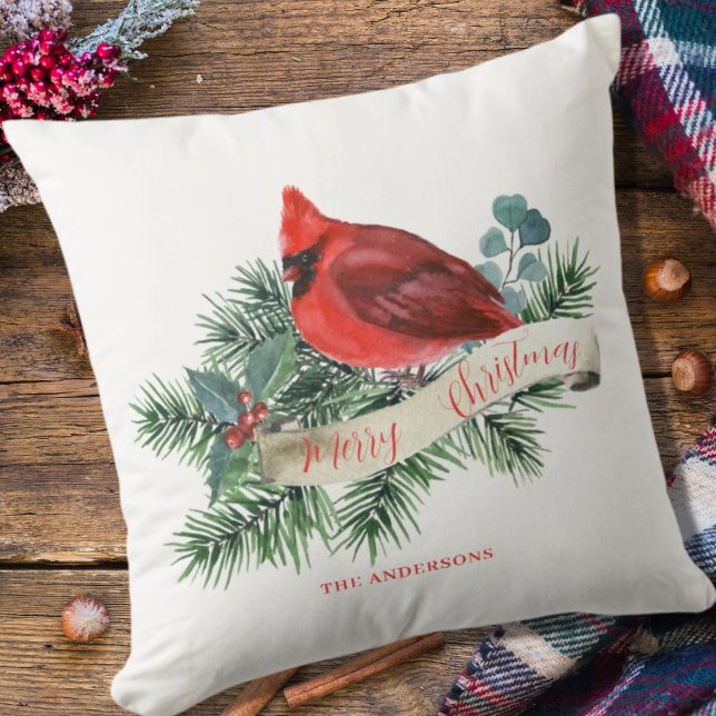 Cojín Decorativo Elegante Cardenal Rojo Navidades botánicos de Pine (Subido por el creador)