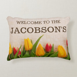 Cojín Decorativo Elegante Chic Femenino Floral Nombre de Familia Pe