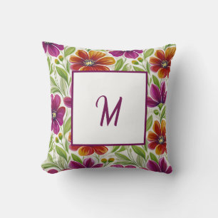 Cojín Decorativo Elegante Chic Floral Monograma de Primavera 