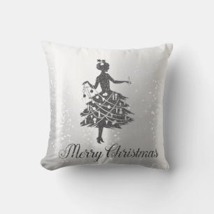 Cojín Decorativo Elegante chica de árbol de Navidad plateado brilla