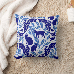 Cojín Decorativo Elegante Chinoiserie Azul Negro Cat-Whimsical