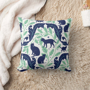 Cojín Decorativo Elegante Chinoiserie Blue Mint Black Cat-Whimsical