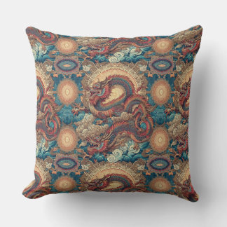 Cojín Decorativo Elegante Chinoiserie Mandala con Dragon