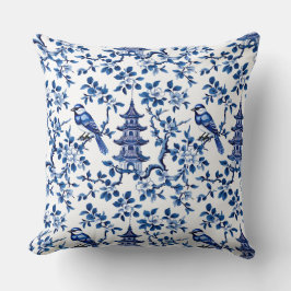 Cojín Decorativo Elegante Chinoiserie Pagoda and Birds