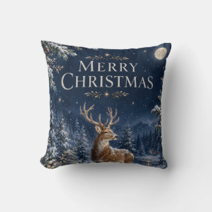Cojín Decorativo Elegante ciervo de Navidad, grabado vintage del bo