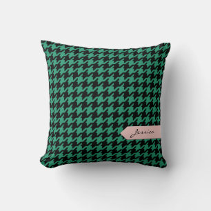 Cojín Decorativo Elegante clásico esmeralda houndstooth con monogra
