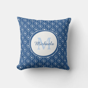Cojín Decorativo Elegante Classic Blue Monogramed Name Heart Dots