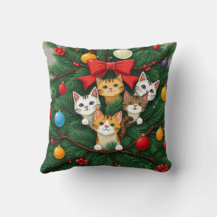 Cojín Decorativo Elegante Classic Funny Cat Árbol de Navidad Verde
