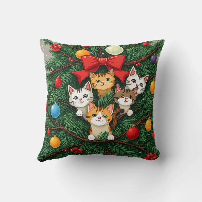 Cojín Decorativo Elegante Classic Funny Cat Árbol de Navidad Verde  (Reverso)