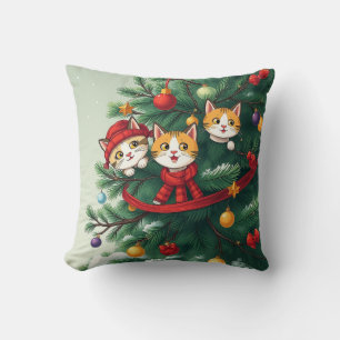 Cojín Decorativo Elegante Classic Funny Cat Árbol de Navidad Verde