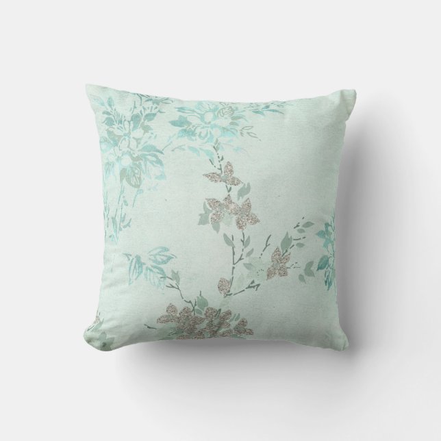 COJÍN DECORATIVO ELEGANTE COJINETE FLORAL AZUL DE LUZ BONITO (Anverso)
