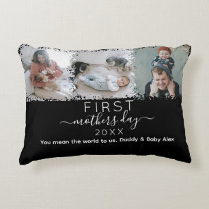 Cojín Decorativo Elegante Collage de fotos del Día de la Primera Ma