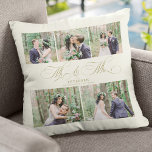 Cojín Decorativo Elegante collage de fotos Personalizado Sr. y Sra.<br><div class="desc">Elegante clásico de imitación de oro romántico guión de caligrafía Mr. y Mrs. collage de fotos,  nombre y fecha boda almohada personalizada de lanzamiento de marfil crema.</div>