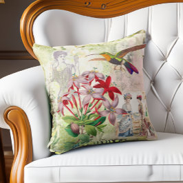 Cojín Decorativo Elegante Collage de moda victoriano Flores Aves