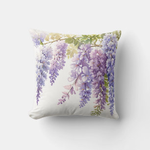 Cojín Decorativo Elegante color de agua morada glicinia floral azul