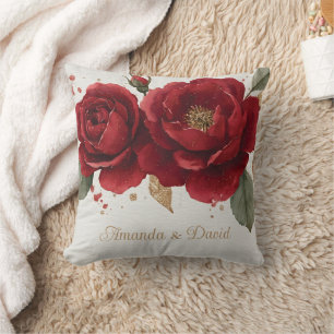 Cojín Decorativo Elegante color de agua rosas rojas con Purpurina d