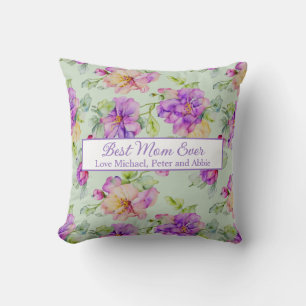 Cojín Decorativo Elegante color morado floral mejor mamá de todos